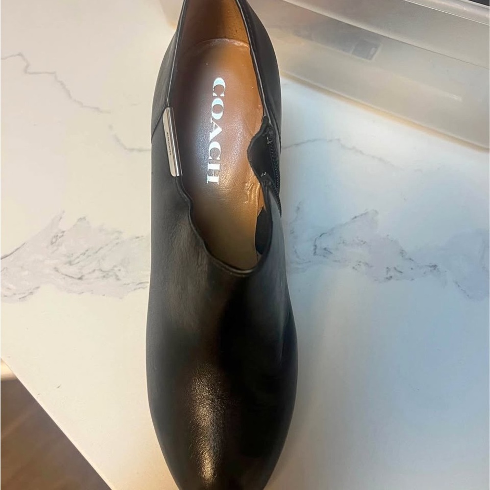 Coach Black Leather Slip-On Mule with Silver Accent